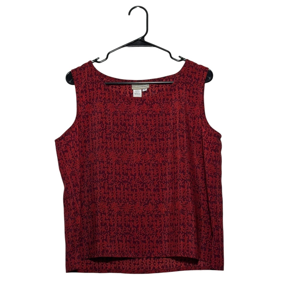 Coldwater Creek Bohemian Abstract Floral Shell Top Red Burgundy USA Womens Large